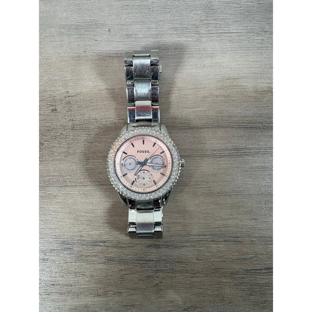 Fossil Pink Face Stainless Steel Band Women's Watch- Needs Battery- EUC